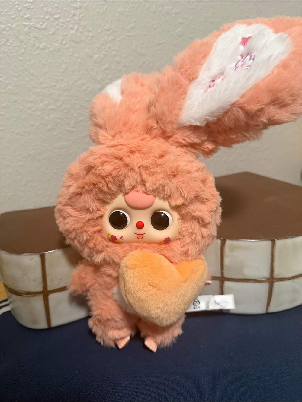Baby Three 100% silly Peach Plush Bunny Holding Heart
